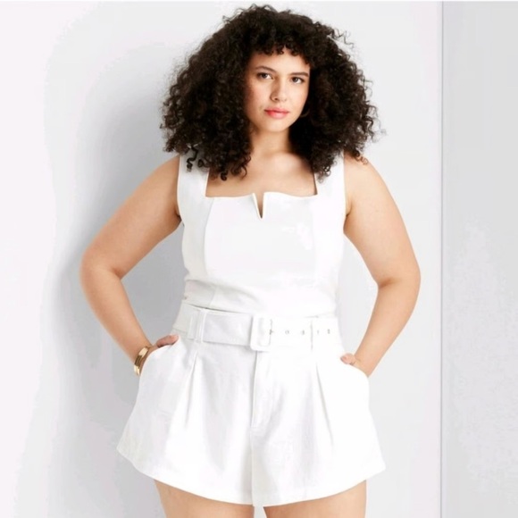 Target Jenee Naylor Future Collective High Rise Belted White Trouser Shorts - Picture 2 of 7